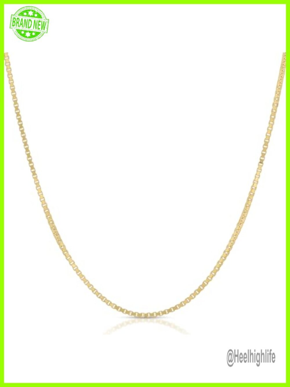 Solid 14K Yellow Gold Box Chain Necklace 0.5mm 18 Inch Spring Ring Clasp